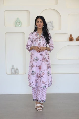 Pink Floral Printed Kurti Set - Yuvani