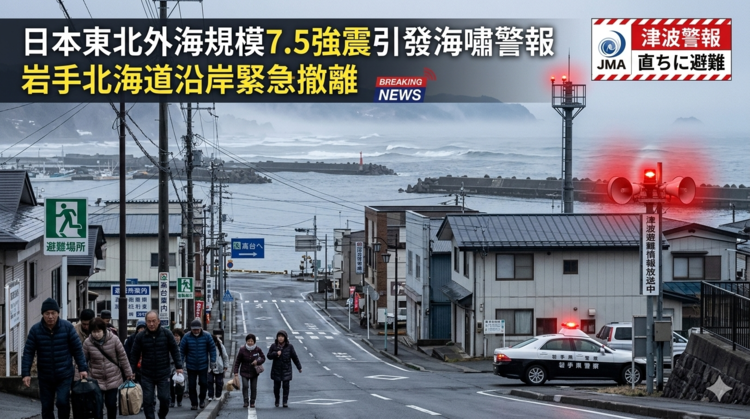 日本東北外海規模7.5強震引發海嘯警報　岩手北海道沿岸緊急撤離海嘯威脅