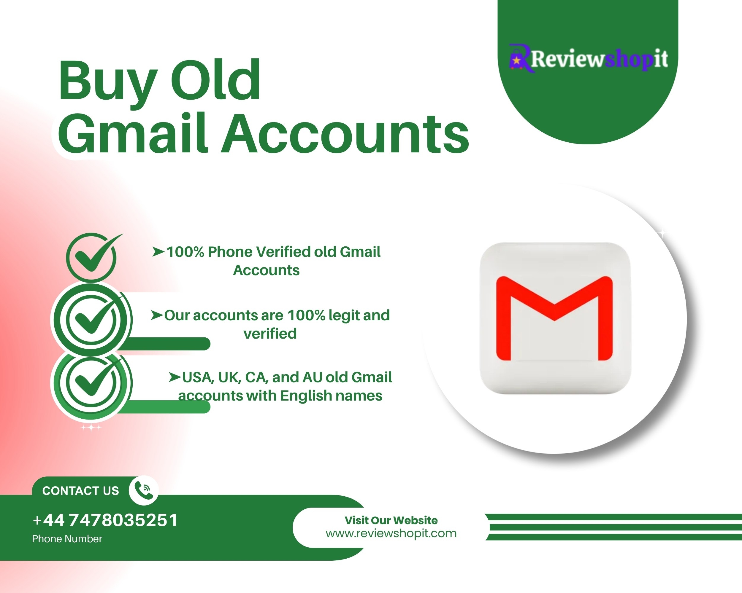 Buy PVA Old Gmail Accounts in (reviewshopit)