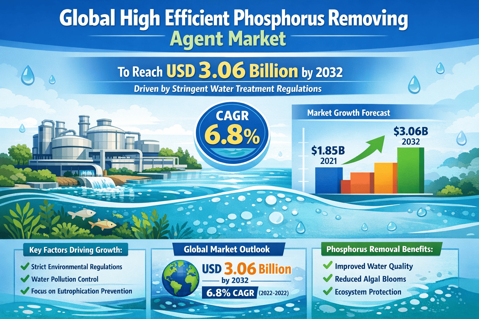 Global High Efficient Phosphorus Removing Agent Market to Reach USD 3.06 Billion by 2032 Driven by Stringent Water Treatment Regulations