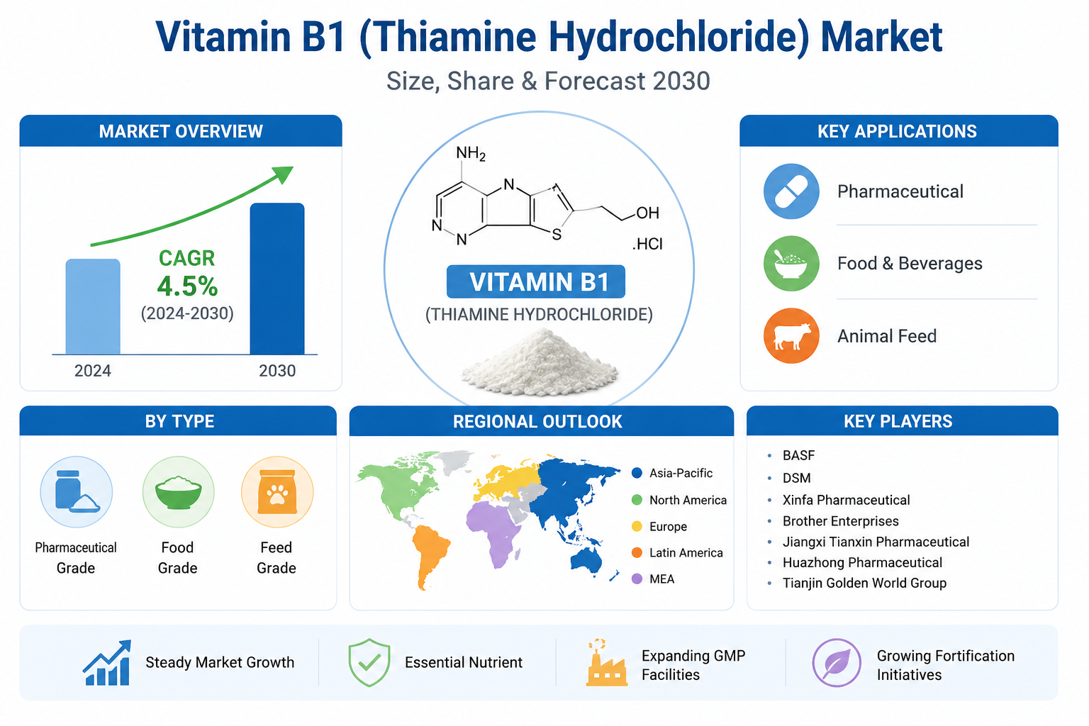 Vitamin B1 (Thiamine Hydrochloride) Market Size, Share &amp; Forecast 2030