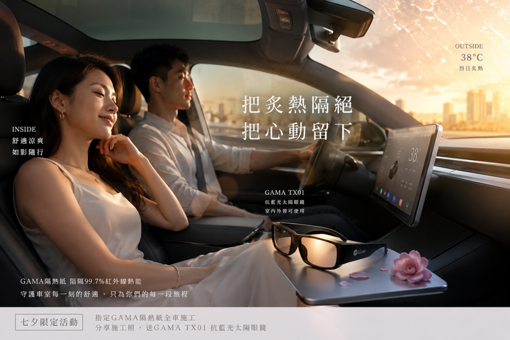 GAMA隔熱紙七夕限定活動開跑　全車施工送TX01抗藍光太陽眼鏡
